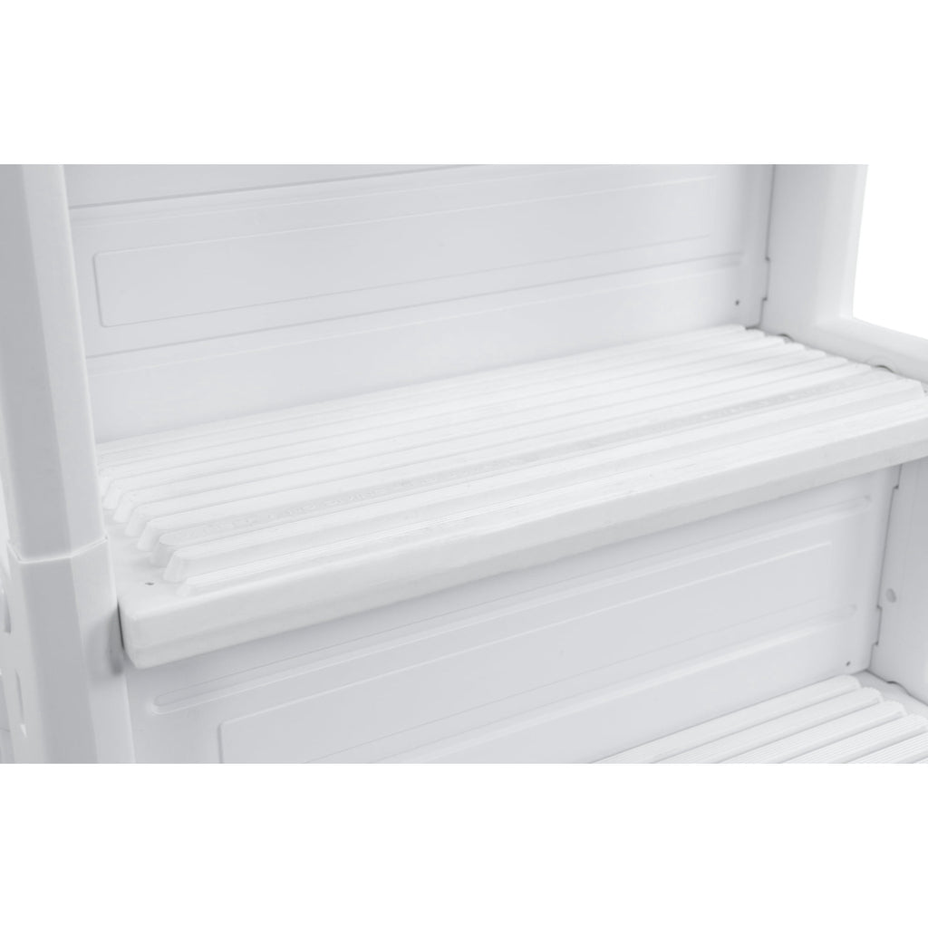 Aqua Select White Anti-Slip Pool Steps with White Steps and White Outside Flip-up Safety Ladder, 48-54H