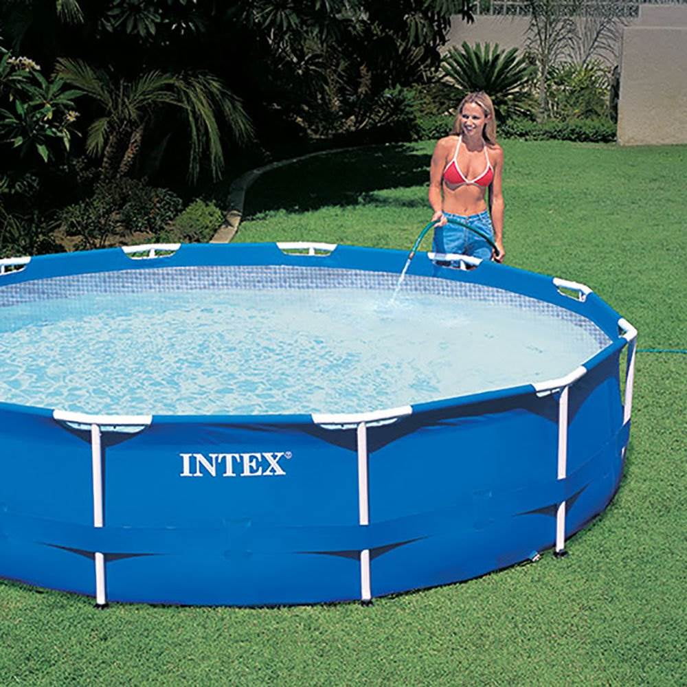 Intex 12 Ft x 30 Inches Metal Frame Set Above Ground Swimming Pool with Filter & Cover