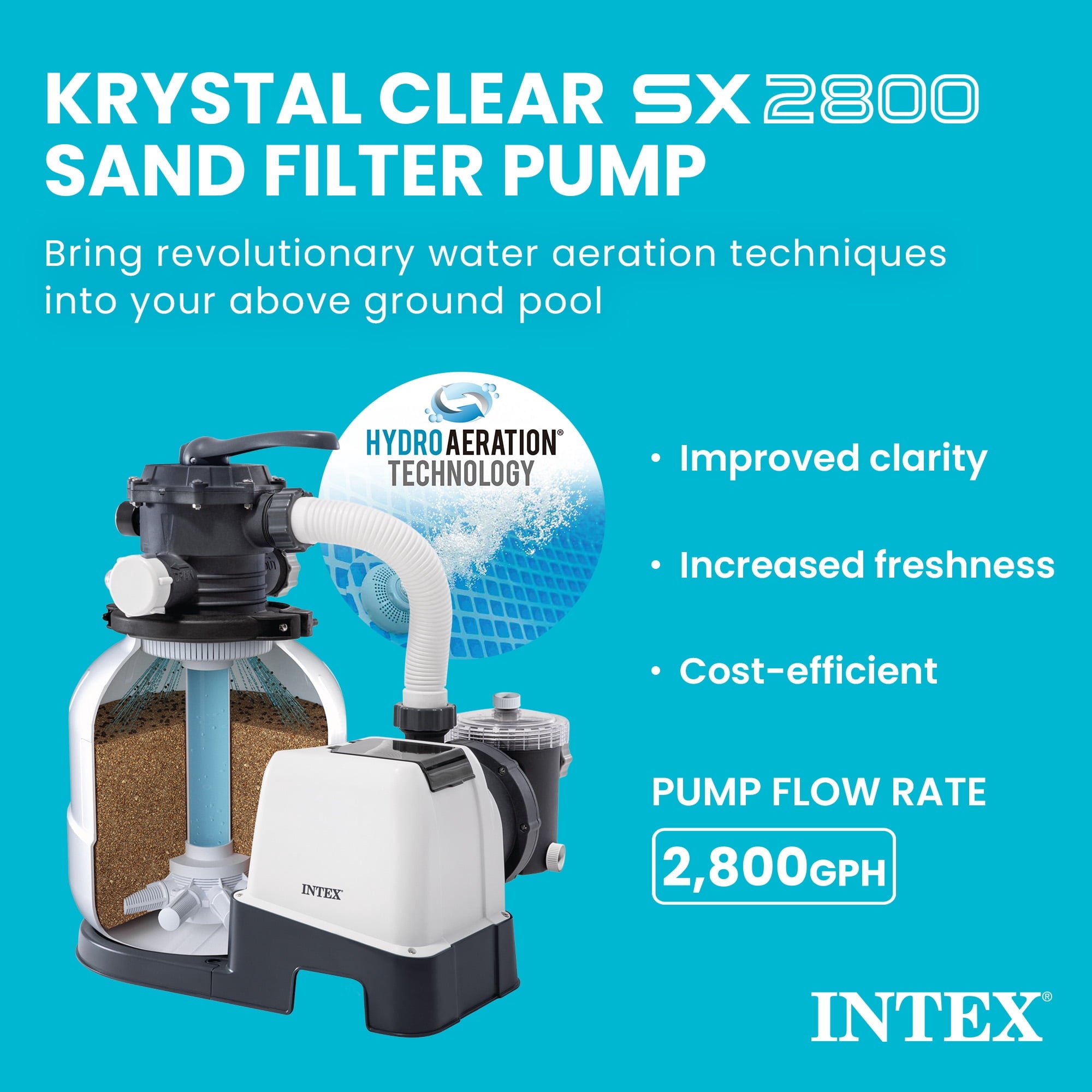 Intex10 inch Krystal Clear Sand Filter Pool Pump, 1500 Gph Motor 1200 GPH System Flow Rate with GFCI, 110-120 V