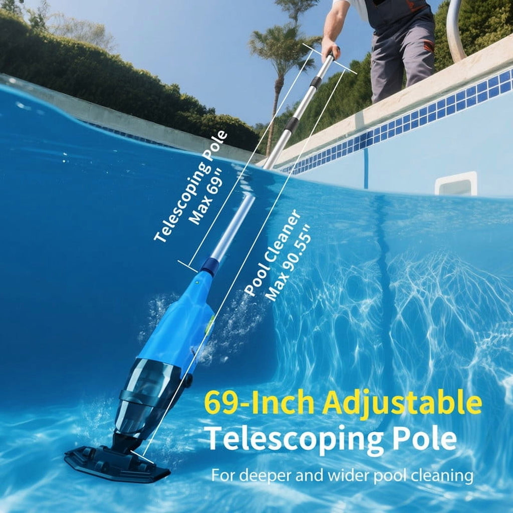 Efurden Cordless Pool Vacuum, Handheld Pool Vacuum with Running Time up to 60-Minutes for Above Ground Pools, Spas and Hot Tubs, Yellow