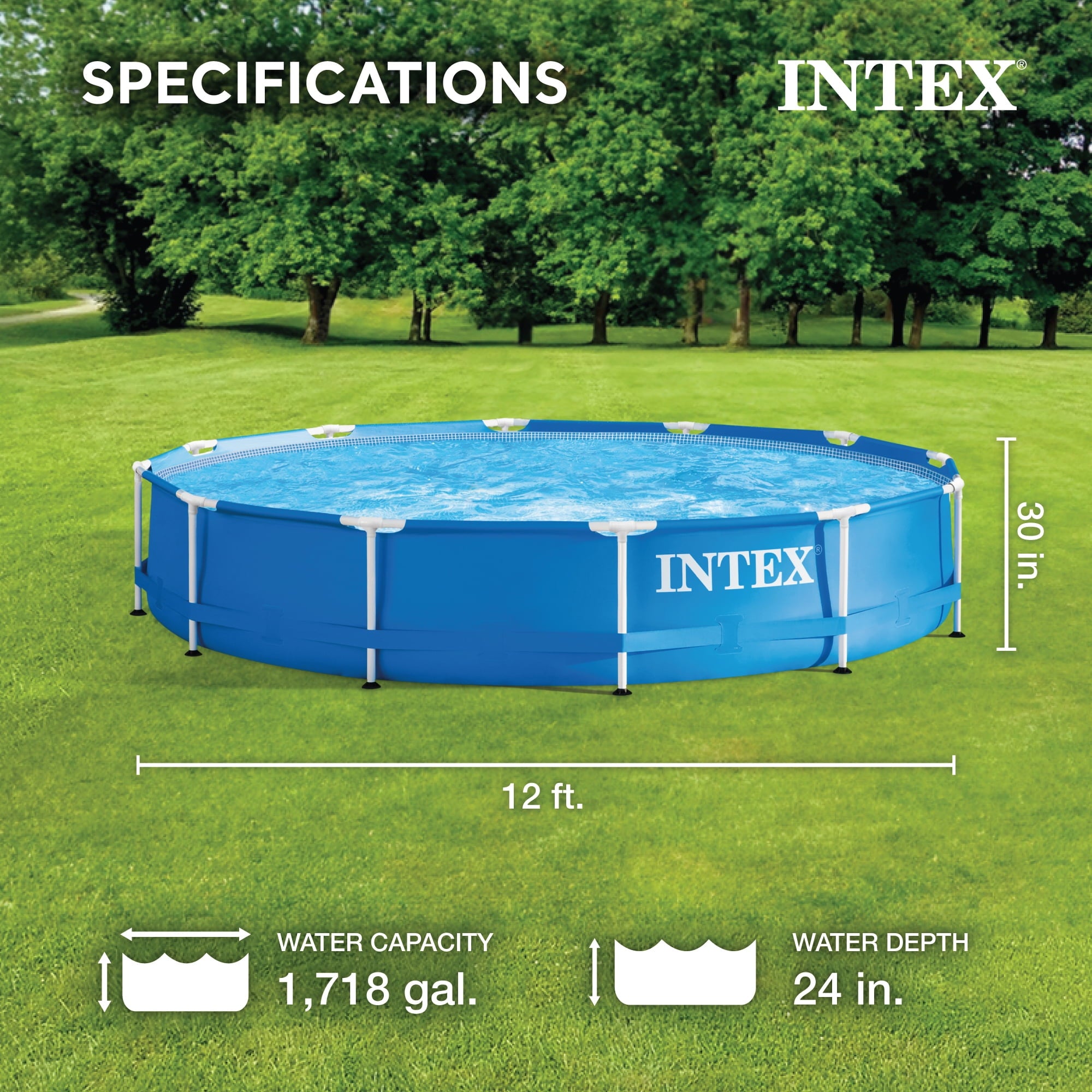 Intex 12 Ft x 30 Inches Metal Frame Set Above Ground Swimming Pool with Filter & Cover