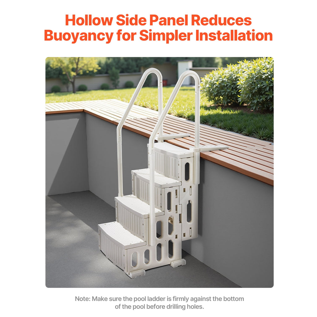 KFFKFF 4-Step Above Ground Pool Ladder, Anti-Slip Pool Steps with Dual Handrails, Supports 400 lbs, Fits 48-54 Inground & Above-Ground Pools, Creamy White