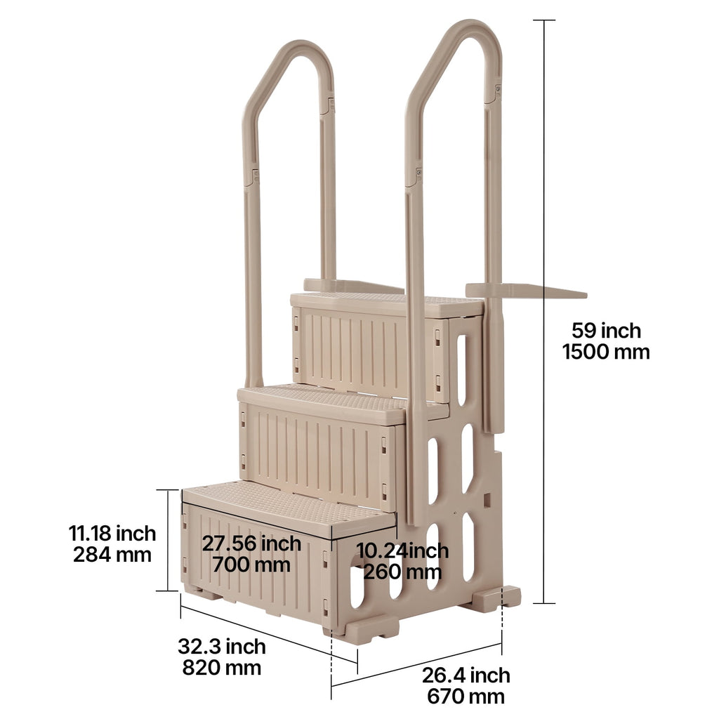 KFFKFF 4-Step Above Ground Pool Ladder, Anti-Slip Pool Steps with Dual Handrails, Supports 400 lbs, Fits 48-54 Inground & Above-Ground Pools, Creamy White