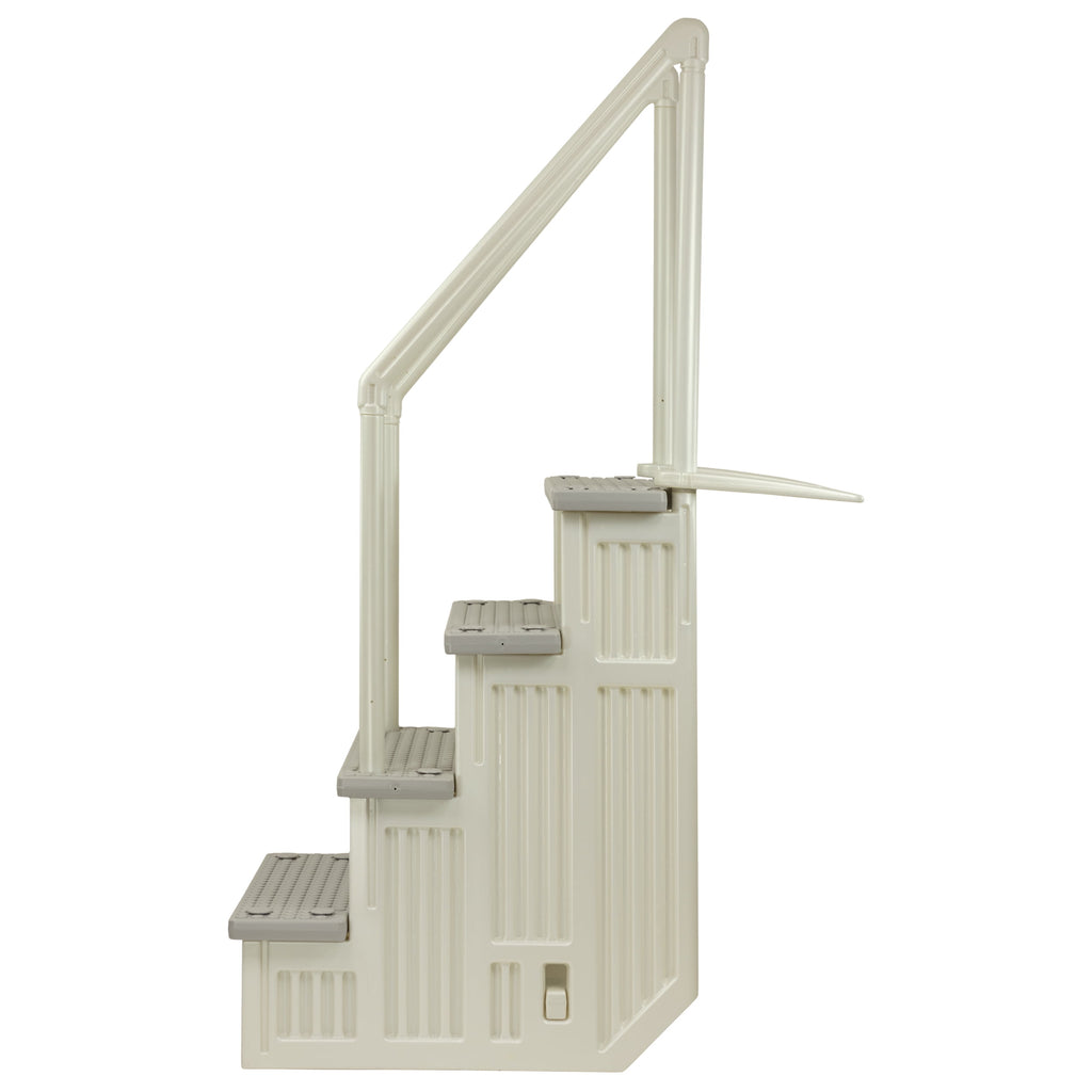 Aqua Select White Anti-Slip Pool Steps with White Steps and White Outside Flip-up Safety Ladder, 48-54H