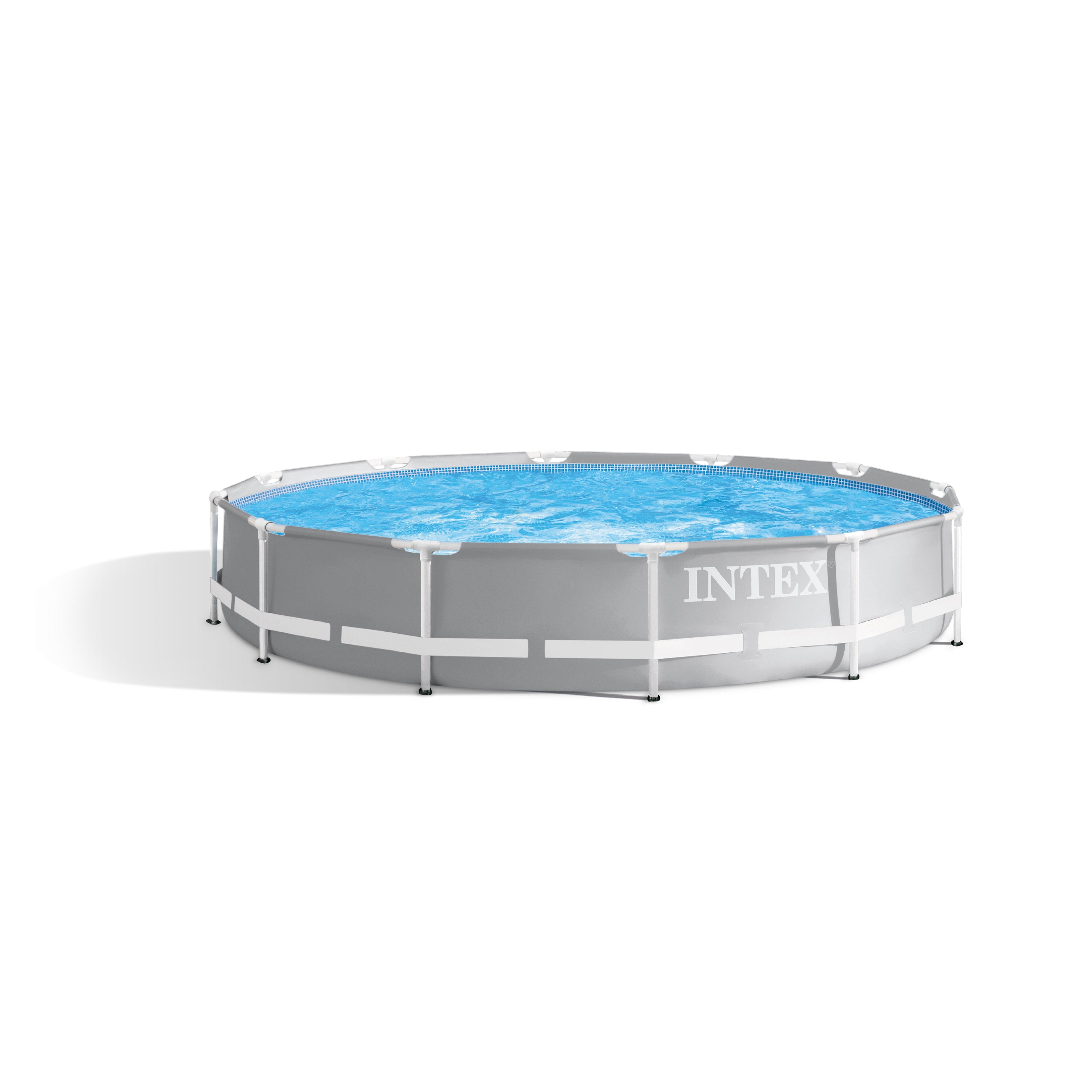 INTEX Round Prism Frame 10ft x 30in Above Ground Swimming Pool Set, Gray