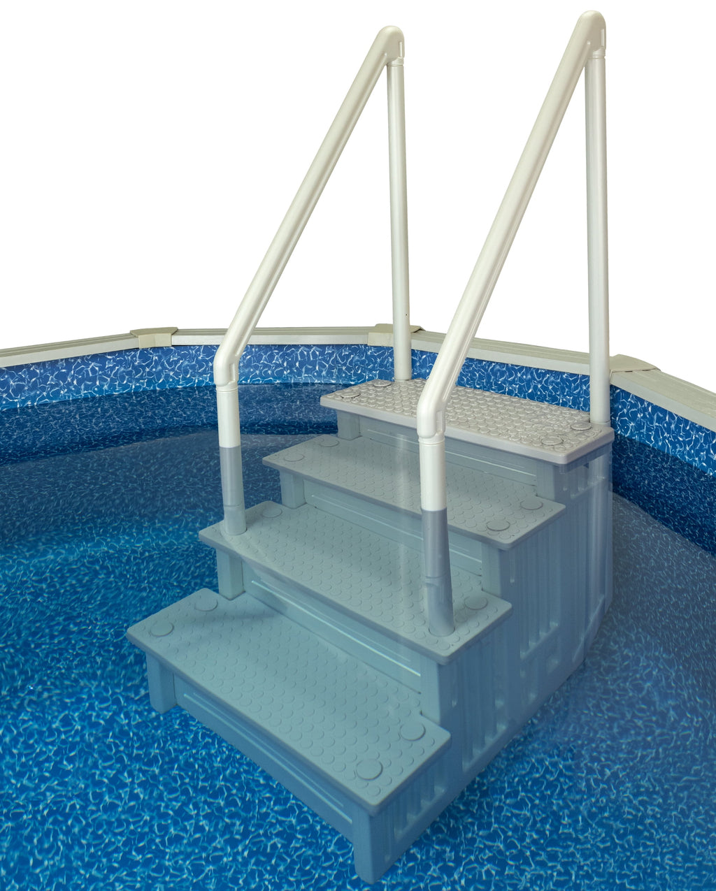 Aqua Select White Anti-Slip Pool Steps with White Steps and White Outside Flip-up Safety Ladder, 48-54H