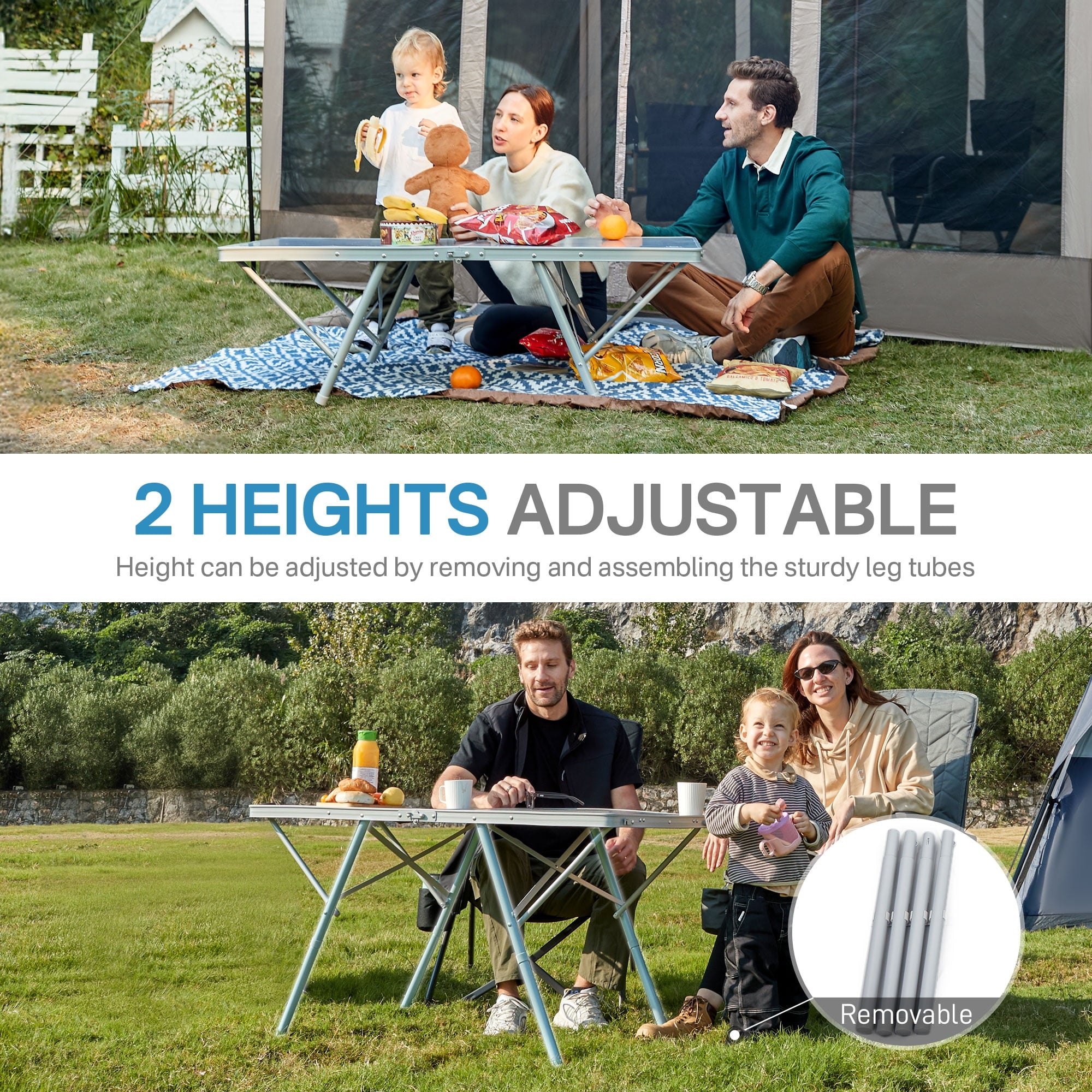 PORTAL Lightweight Folding Camping Table, Aluminum Roll Up Folding Square Table with Carry Bag for Picnic, Backyards, BBQ