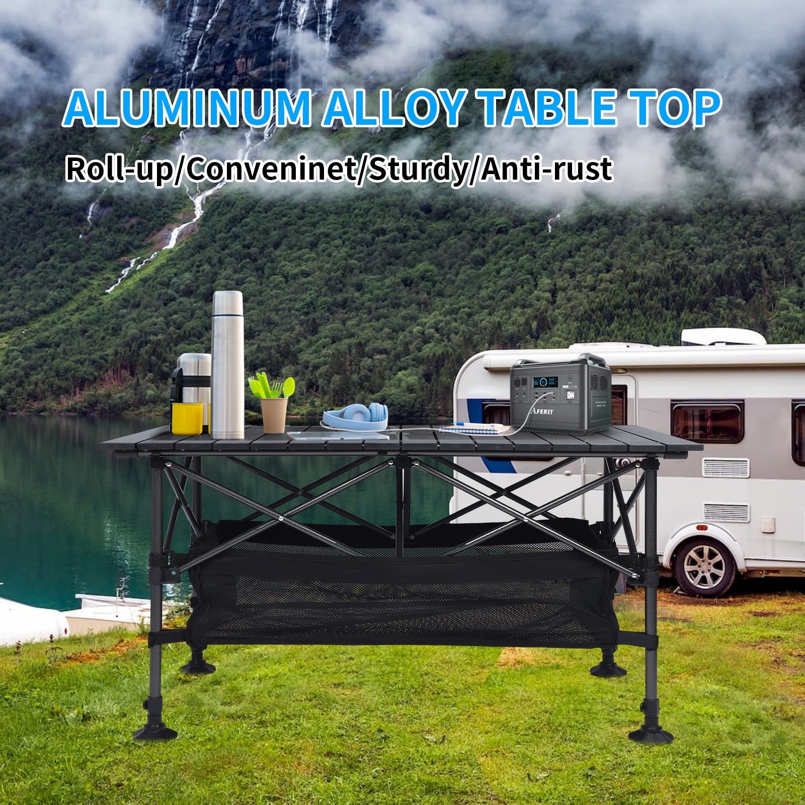 Beloadence Camping Table, Small Folding Table, Height Adjustable, for Camp, Cooking, BBQ, RV, Picnic