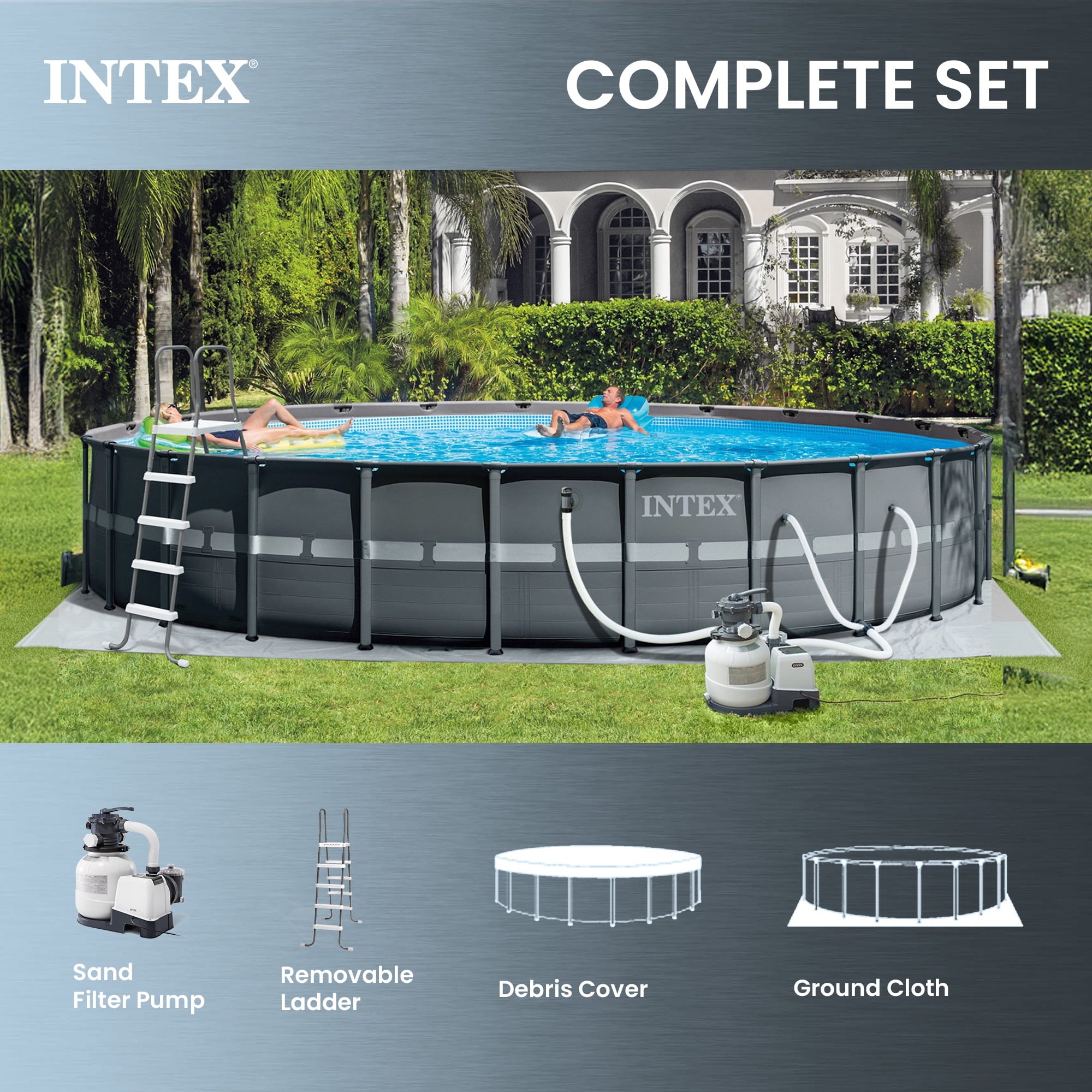 INTEX 24ft x 52in Ultra XTR Above Ground Swimming Pool, Sand Filter Pump, & Automatic Vacuum Cleaner