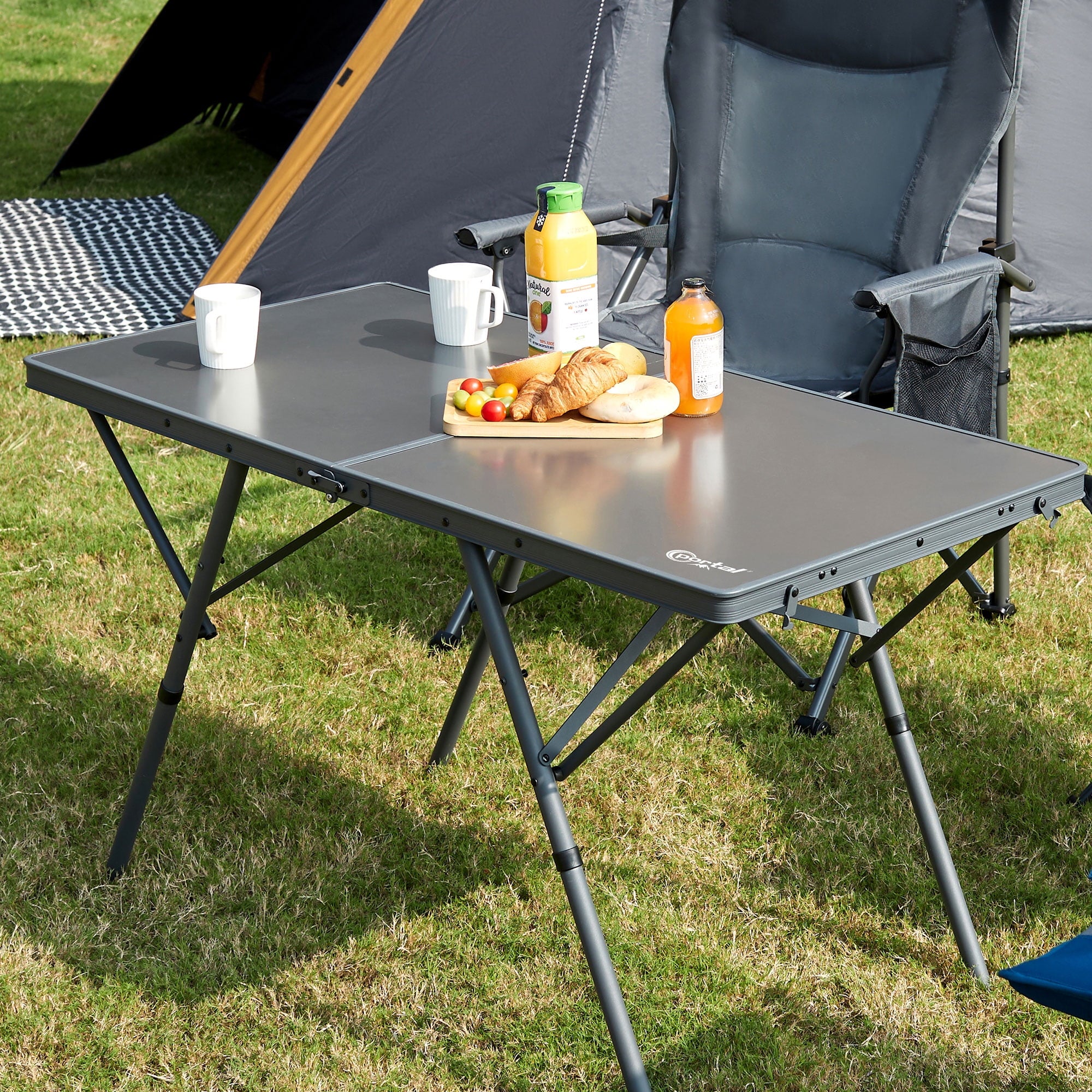 PORTAL Lightweight Folding Camping Table, Aluminum Roll Up Folding Square Table with Carry Bag for Picnic, Backyards, BBQ