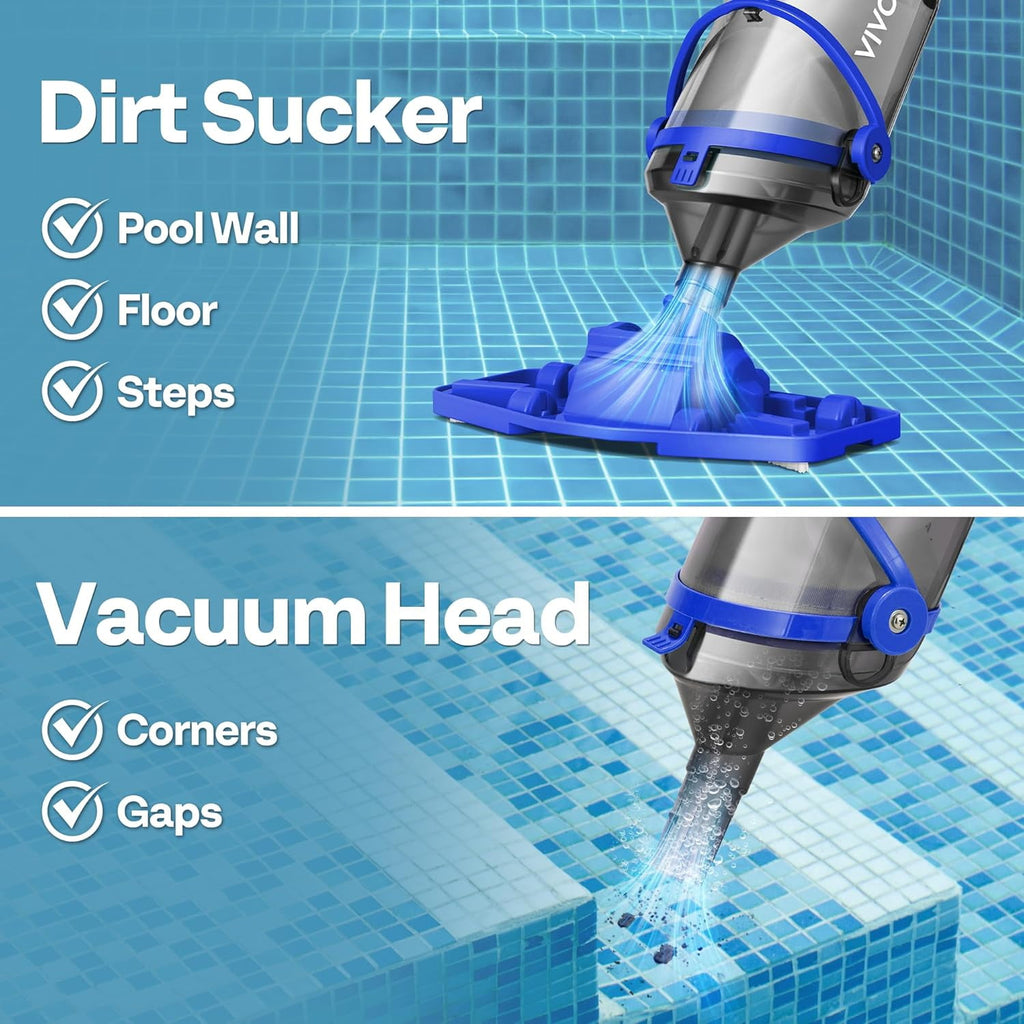 SPECSTAR Cordless Pool Vacuum with Telescopic & Extension Poles 9.12ft, 18.5 GPM Suction, 60-Min Run Time, Handheld Cleaner Rechargeable with Battery Indicator for Pools/Spas/Hot Tubs - Yellow