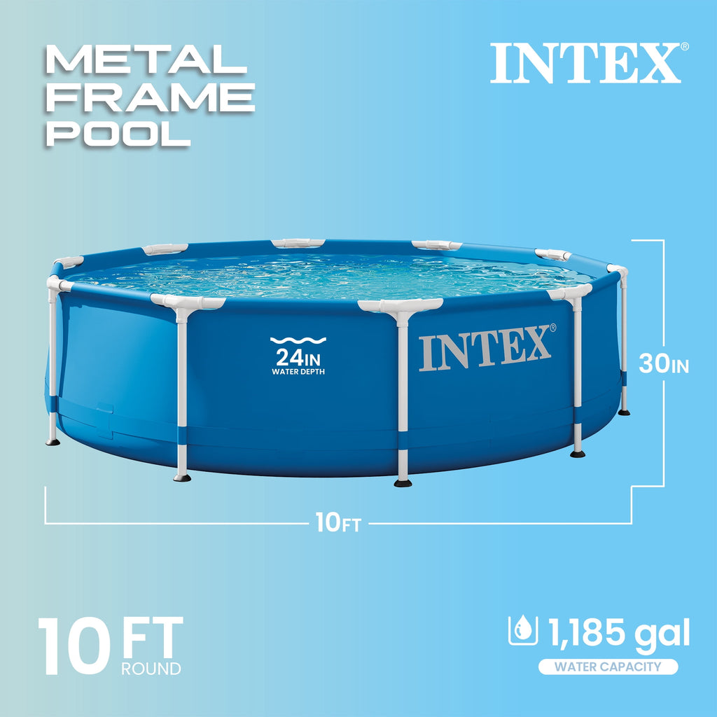 Intex 10 x 2.5 Foot Round Metal Frame Above Ground Swimming Pool, Blue