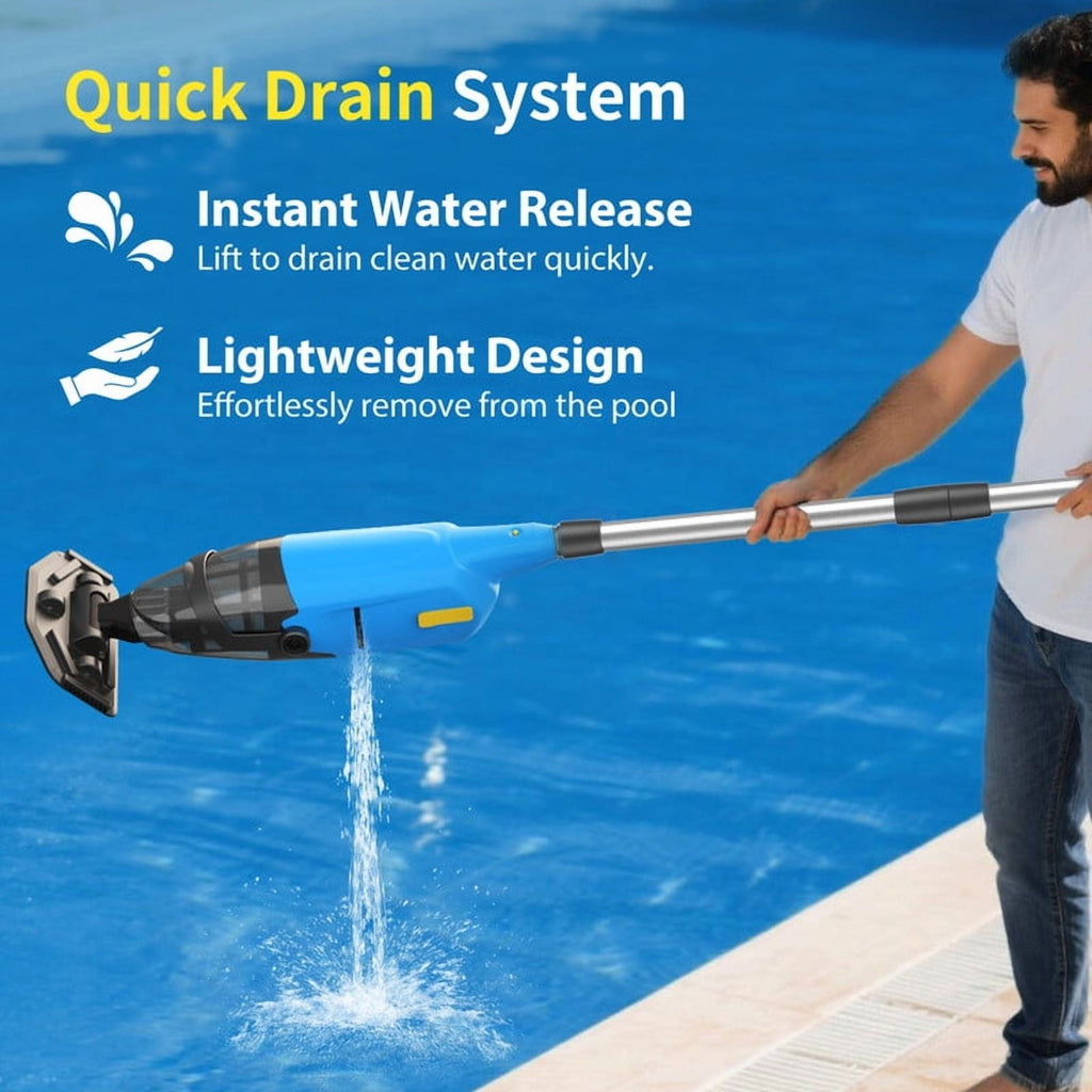 Efurden Cordless Pool Vacuum, Handheld Pool Vacuum with Running Time up to 60-Minutes for Above Ground Pools, Spas and Hot Tubs, Yellow