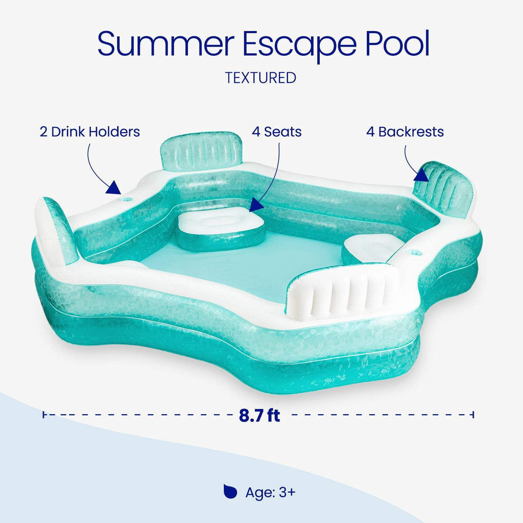 Funsicle 8.7ft Summer Escape Pool, Inflatable Family Swimming Pool, Lagoon Blue, Rectangular, Age 6 & up