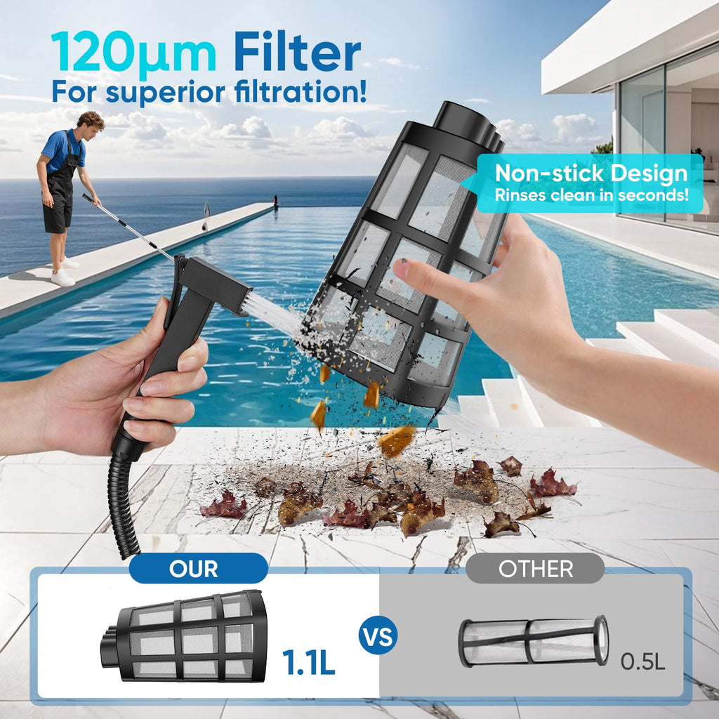 Efurden Cordless Pool Vacuum, Handheld Pool Vacuum with Running Time up to 60-Minutes for Above Ground Pools, Spas and Hot Tubs, Yellow