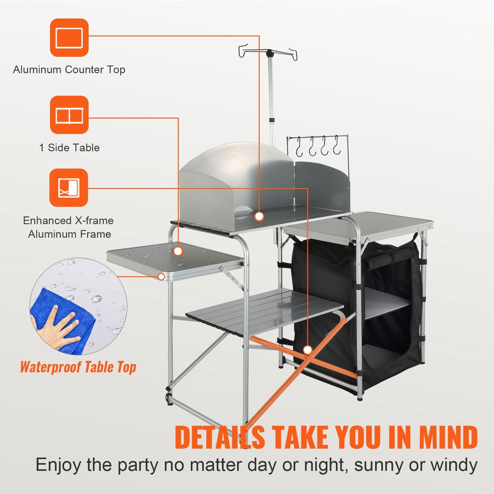 VEVOR Camping Kitchen Table, Quick set-up Folding Camping Table with A Carrying Bag, 3 Adjustable Heights, MDF Camping Table, Ideal for Outdoor Picnics, BBQs, Camping, RV Traveling