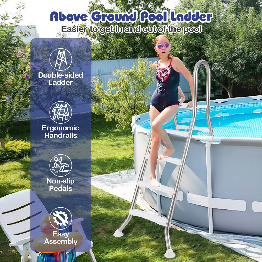 Costway 75.6 Above Ground Pool Ladder with Top Platform Non-slip Steps & Rounded Handrails