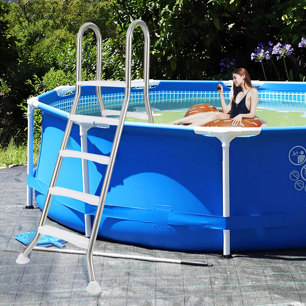 Costway 75.6 Above Ground Pool Ladder with Top Platform Non-slip Steps & Rounded Handrails