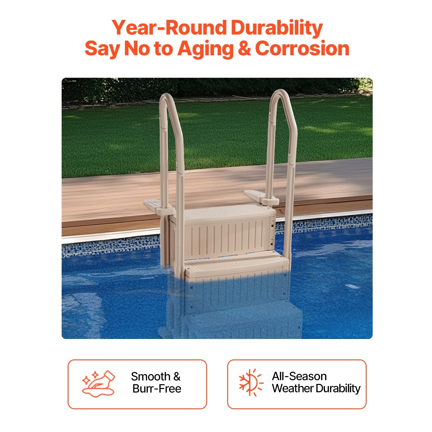 KFFKFF 4-Step Above Ground Pool Ladder, Anti-Slip Pool Steps with Dual Handrails, Supports 400 lbs, Fits 48-54 Inground & Above-Ground Pools, Creamy White