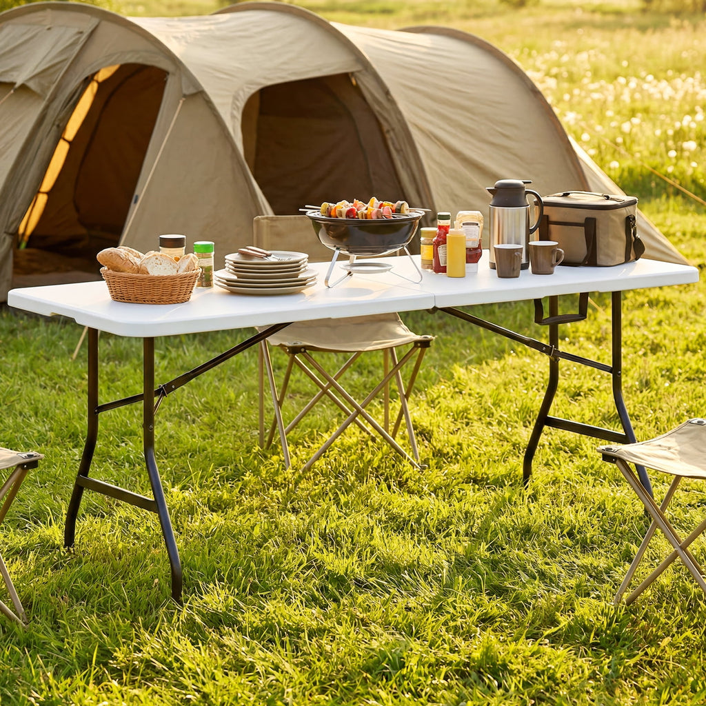 HaiCube 6FT Folding Table, Heavy Duty Portable Table, Waterproof HDPE, Foldable for Picnic, Party, Camping, Dining, BBQ, Indoor & Outdoor, White