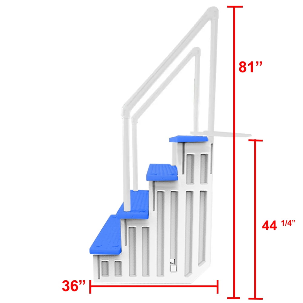 Aqua Select White Anti-Slip Pool Steps with White Steps and White Outside Flip-up Safety Ladder, 48-54H