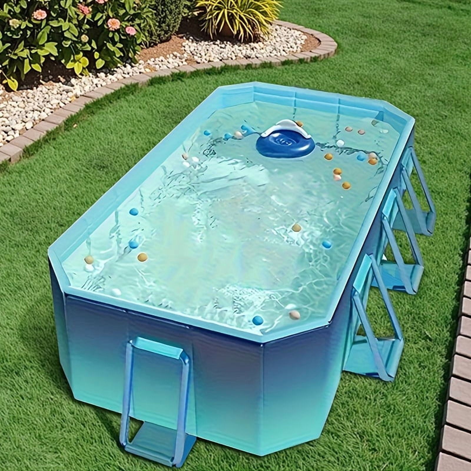 82/102 Inch No-Installation, No-Inflation Adult Swimming Pool, Thickened Wear-Resistant PVC Bracket Solid Non-Inflatable Quick-Open Simple Pool for Home Use, Outdoor Courtyard Party Pool