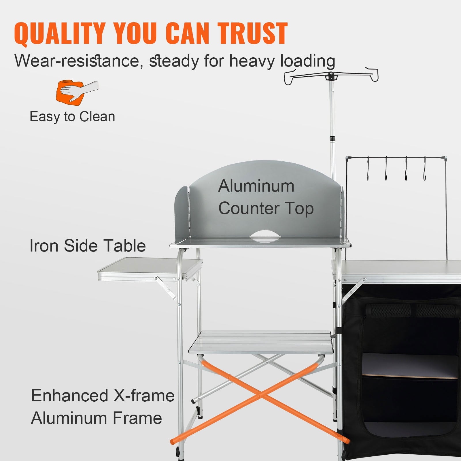 VEVOR Camping Kitchen Table, Quick set-up Folding Camping Table with A Carrying Bag, 3 Adjustable Heights, MDF Camping Table, Ideal for Outdoor Picnics, BBQs, Camping, RV Traveling