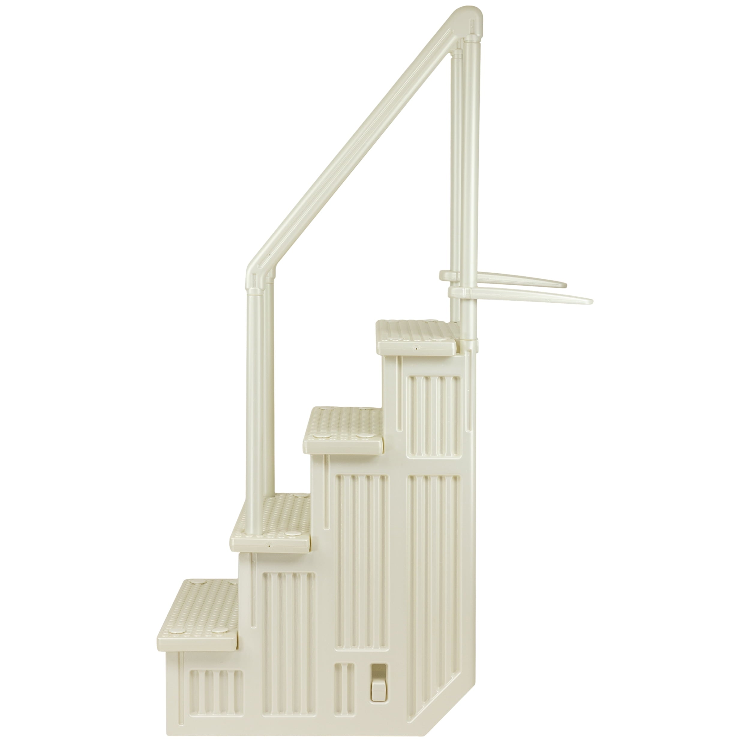 Aqua Select White Anti-Slip Pool Steps with White Steps and White Outside Flip-up Safety Ladder, 48-54H