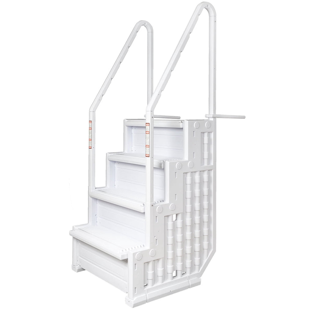 Aqua Select White Anti-Slip Pool Steps with White Steps and White Outside Flip-up Safety Ladder, 48-54H