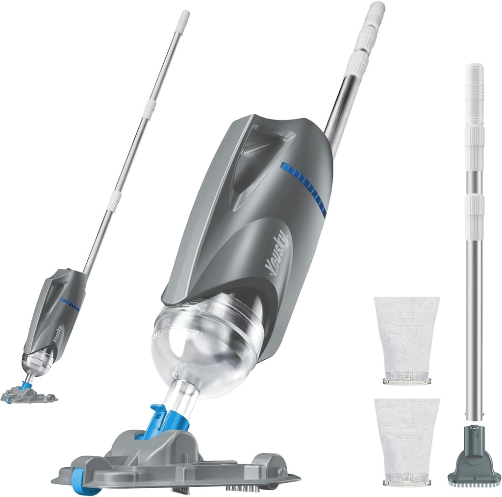 2025 Upgraded Handheld Pool Vacuum Cleaner for Above Ground & Inground Pools - Cordless Pool Cleaner w/18.5GPM Suction, Telescoping Pole(20-69in), 2 Brush Heads - Ideal for Spas & Hot Tubs
