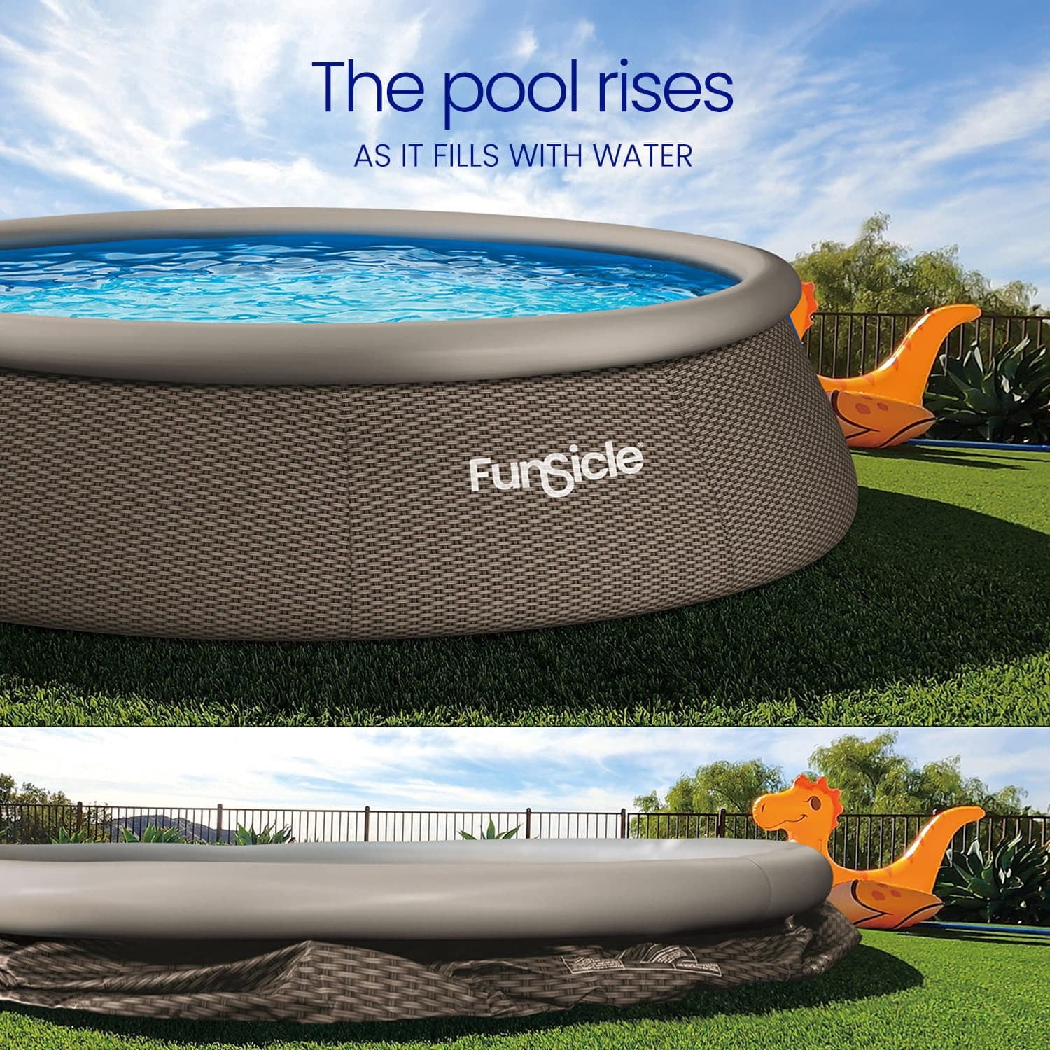 Funsicle QuickSet Designer Above Ground Swimming Pool Set – with FB800 Filter Pump, 14' x 36, Inflatable Top Ring, Round, Double Rattan