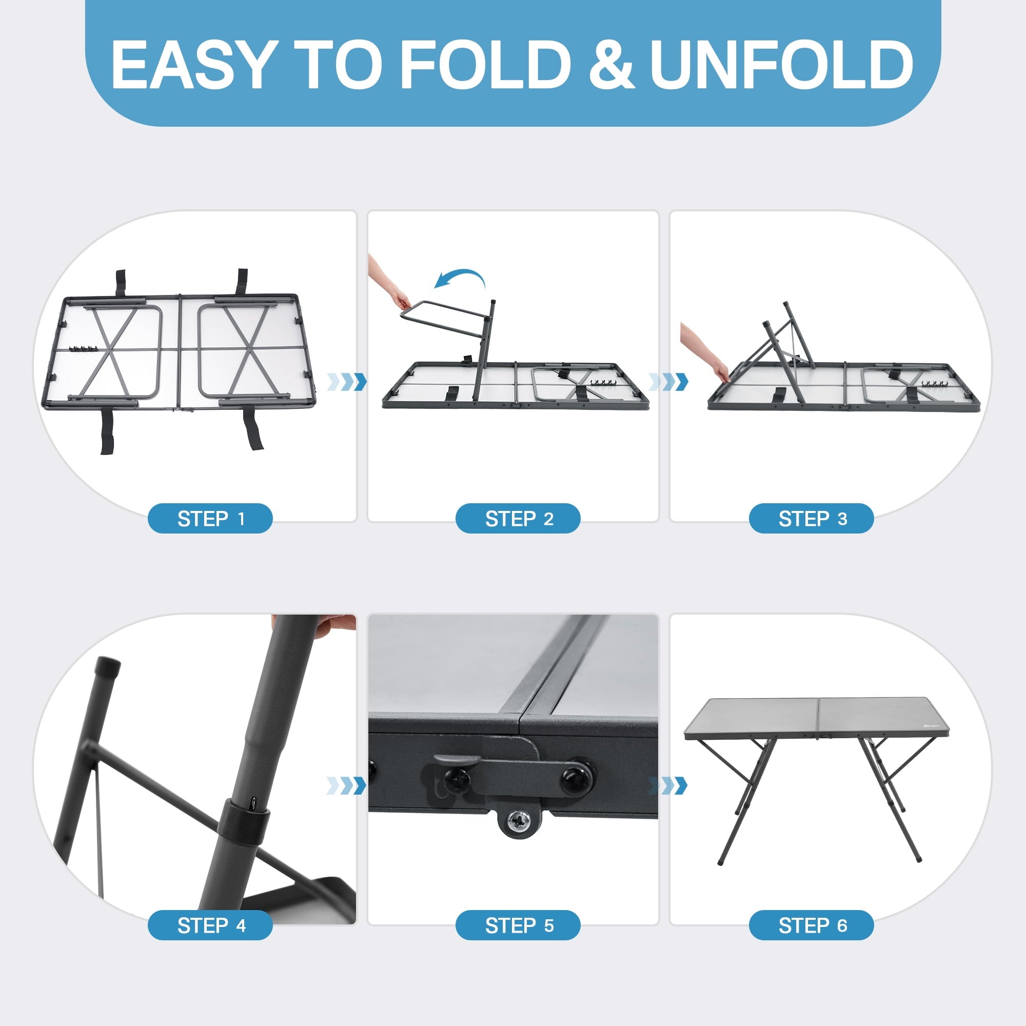 PORTAL Lightweight Folding Camping Table, Aluminum Roll Up Folding Square Table with Carry Bag for Picnic, Backyards, BBQ