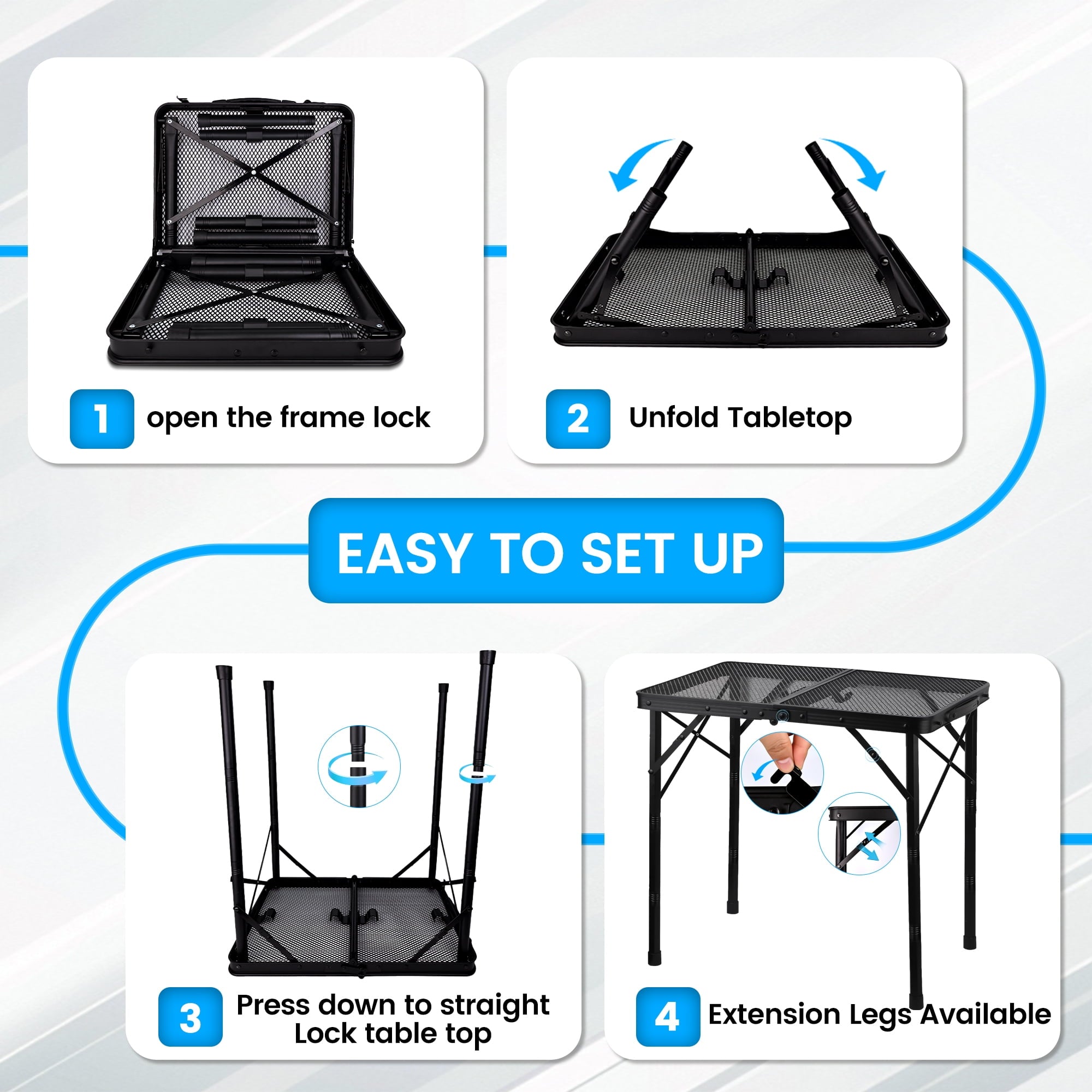 OHHANI Folding Grill Table, 3 ft Portable Outdoor Bbq Picnic Table, Easy Storage for Camping, Black