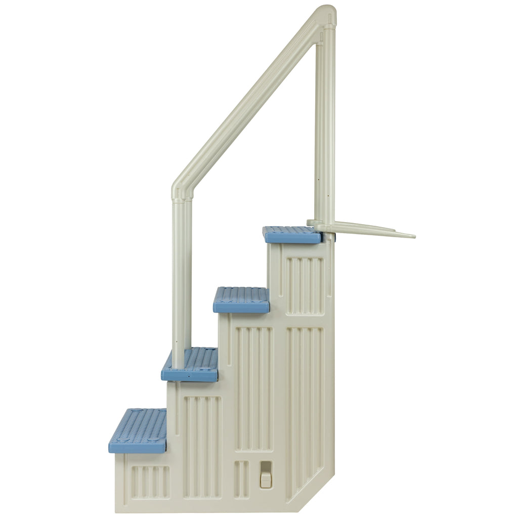 Aqua Select White Anti-Slip Pool Steps with White Steps and White Outside Flip-up Safety Ladder, 48-54H