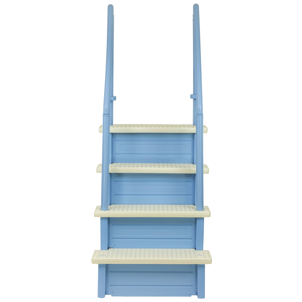 Aqua Select White Anti-Slip Pool Steps with White Steps and White Outside Flip-up Safety Ladder, 48-54H