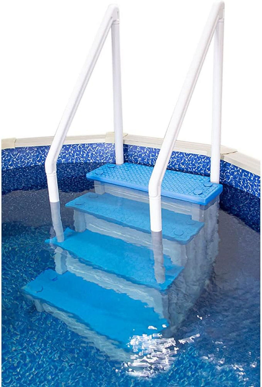 Aqua Select White Anti-Slip Pool Steps with White Steps and White Outside Flip-up Safety Ladder, 48-54H