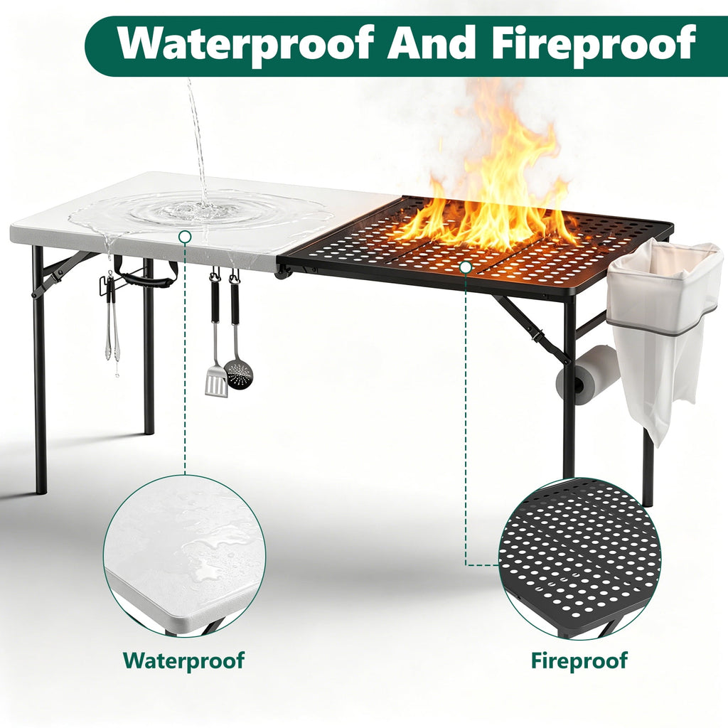 HaiNova Outdoor Folding Grill Table, 5 Foot Cook Table with Storage for Cooking Accessories, Foldable & Portable for Picnic, BBQ, and Party