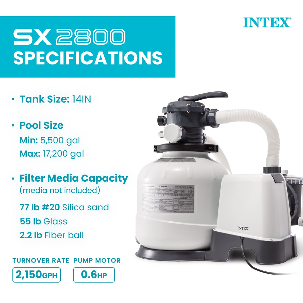 Intex10 inch Krystal Clear Sand Filter Pool Pump, 1500 Gph Motor 1200 GPH System Flow Rate with GFCI, 110-120 V