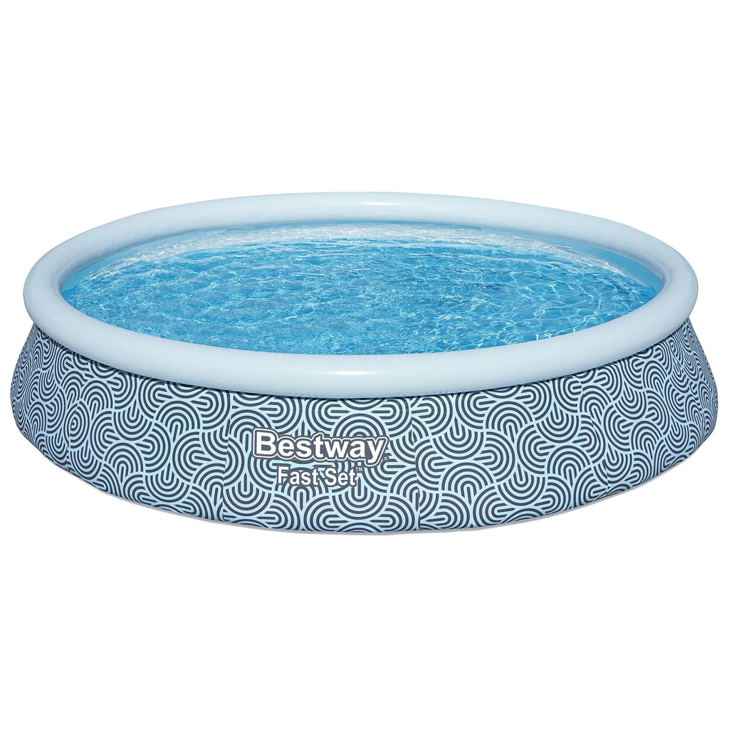 Bestway: Fast Set - 13' x 33 Inflatable Round Pool Set, Blue Abstract, Above Ground Swimming, Fill & Rise, Tritech Construction, Filter Pump, Family