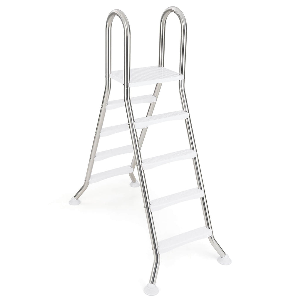 Costway 75.6 Above Ground Pool Ladder with Top Platform Non-slip Steps & Rounded Handrails