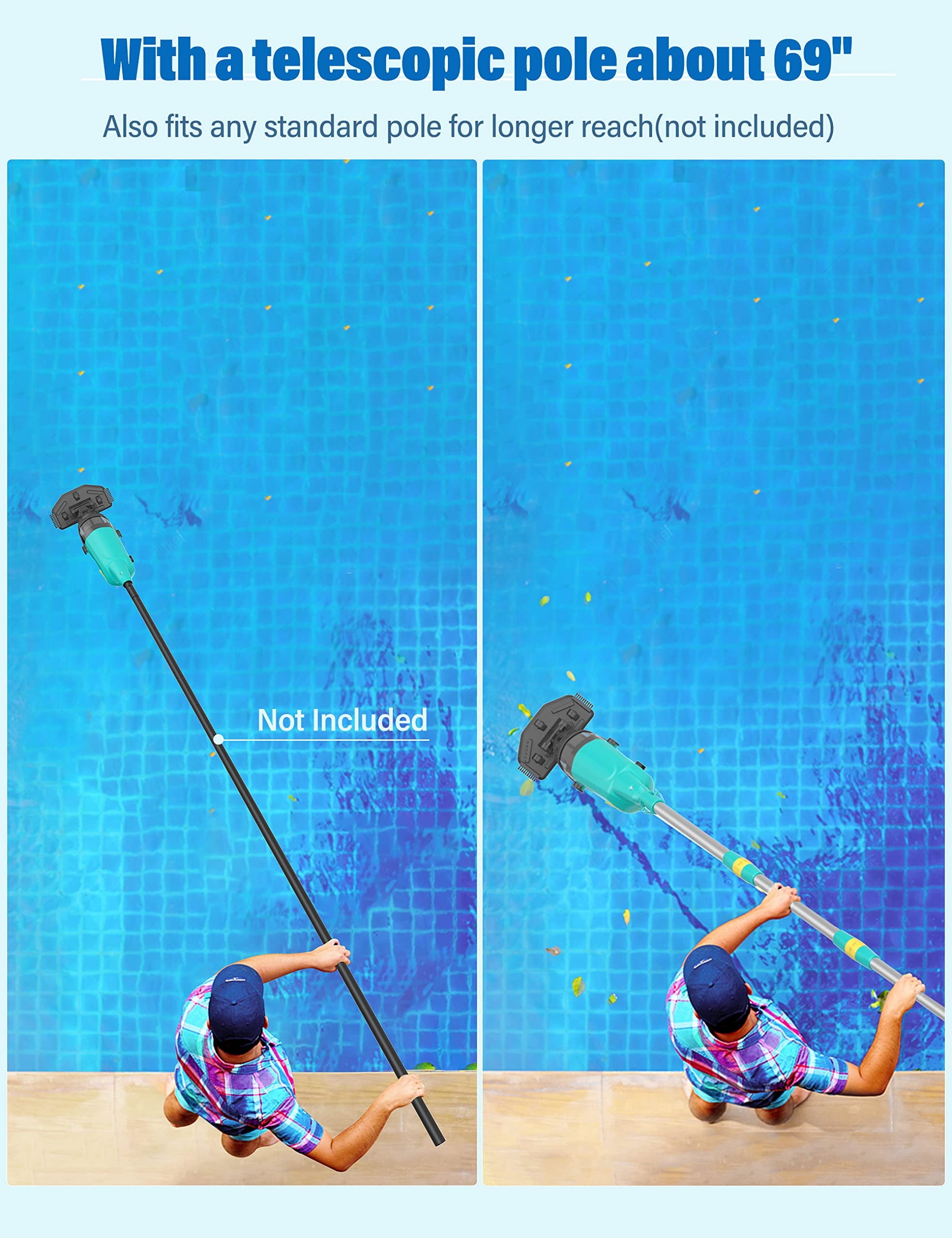 Efurden Cordless Pool Vacuum, Handheld Pool Vacuum with Running Time up to 60-Minutes for Above Ground Pools, Spas and Hot Tubs, Yellow