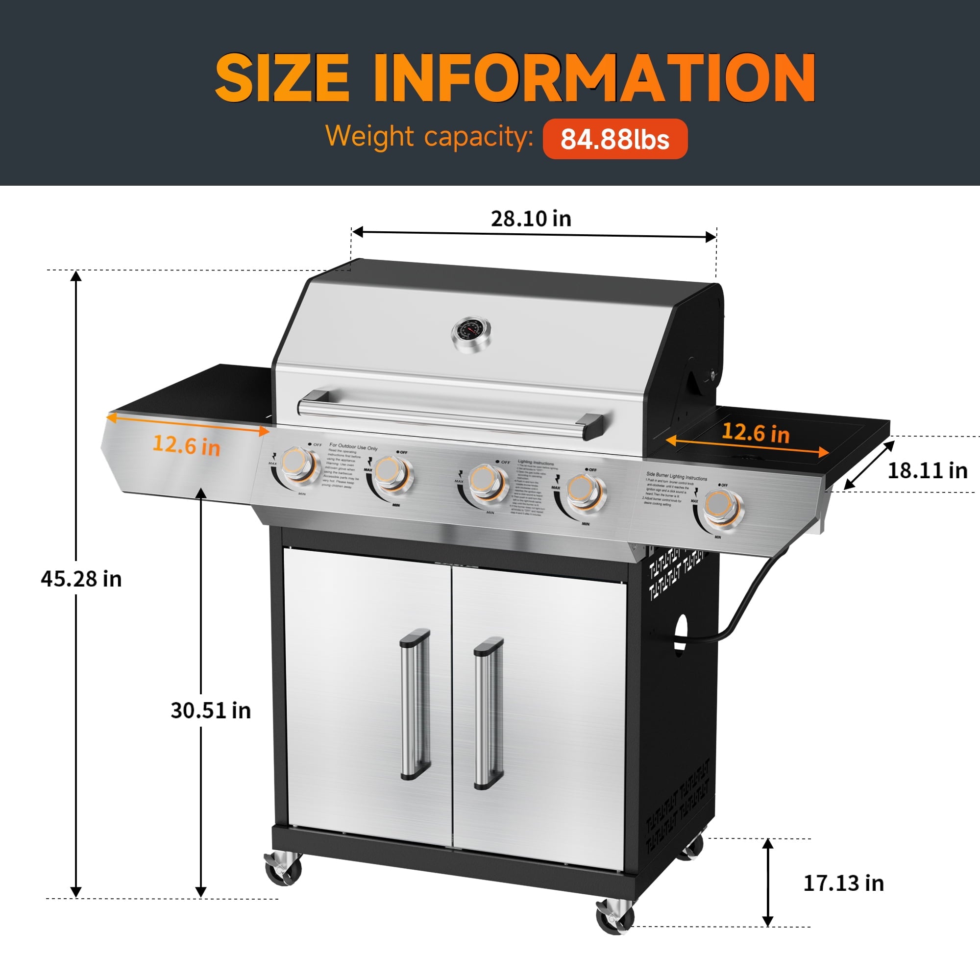 SKOK 4 Burner Gas Grill with Side Burner, 58000 BTU &393 sq.in Cooking Surface, Outdoor Propane Barbecue Grill for Patio & Backyard