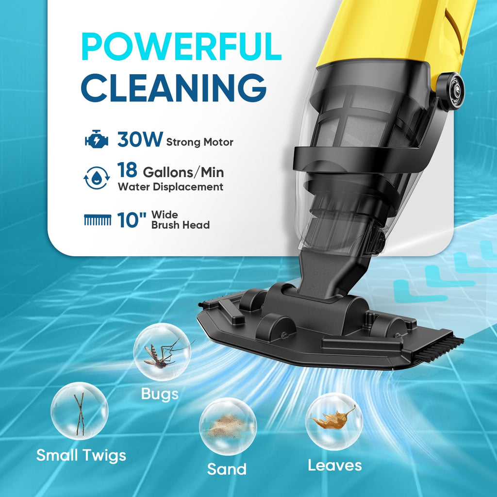 Efurden Cordless Pool Vacuum, Handheld Pool Vacuum with Running Time up to 60-Minutes for Above Ground Pools, Spas and Hot Tubs, Yellow