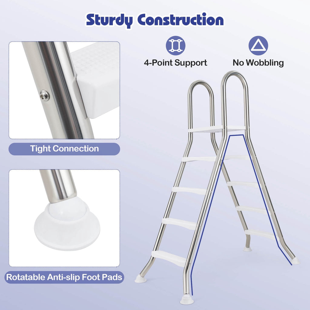 Costway 75.6 Above Ground Pool Ladder with Top Platform Non-slip Steps & Rounded Handrails