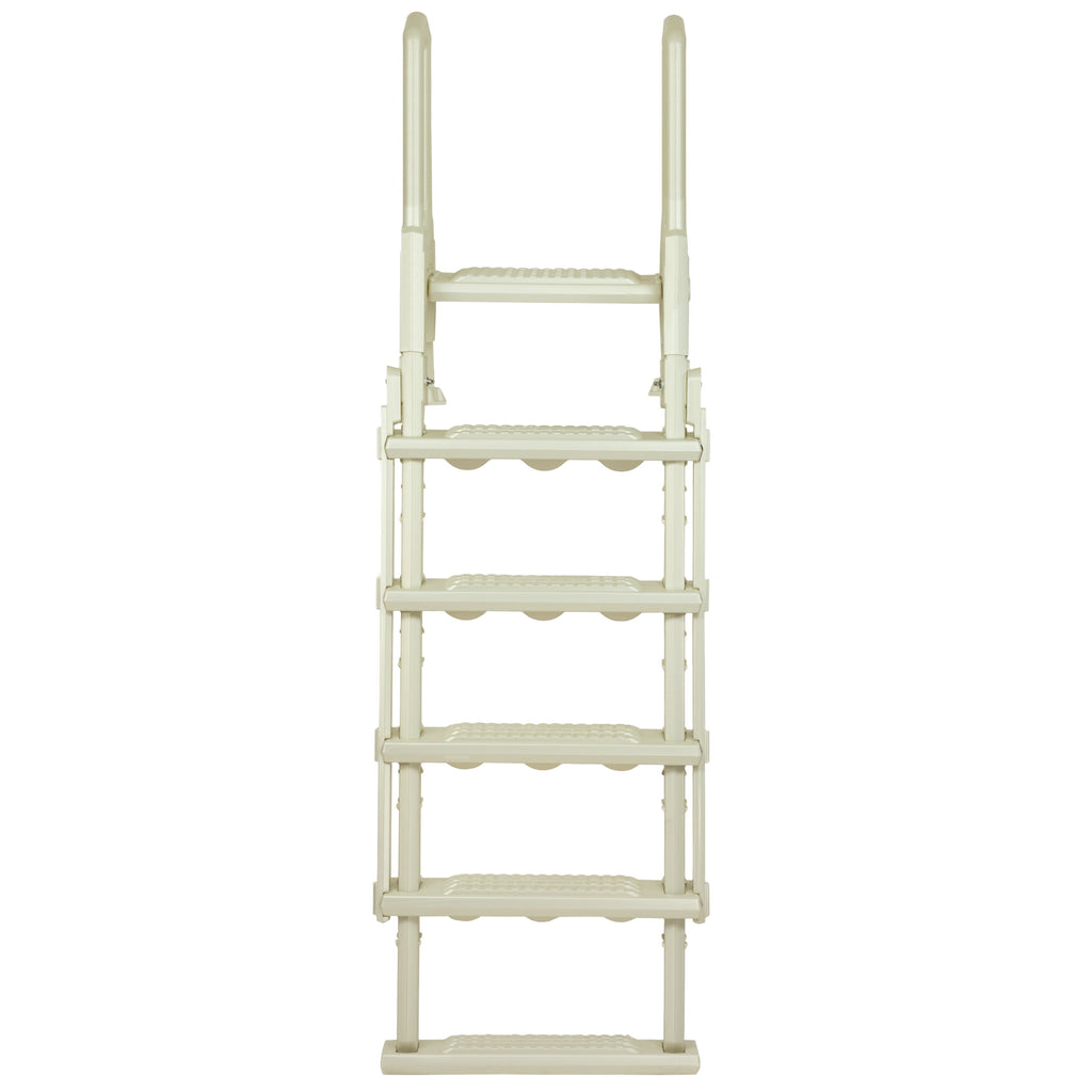 Aqua Select White Anti-Slip Pool Steps with White Steps and White Outside Flip-up Safety Ladder, 48-54H