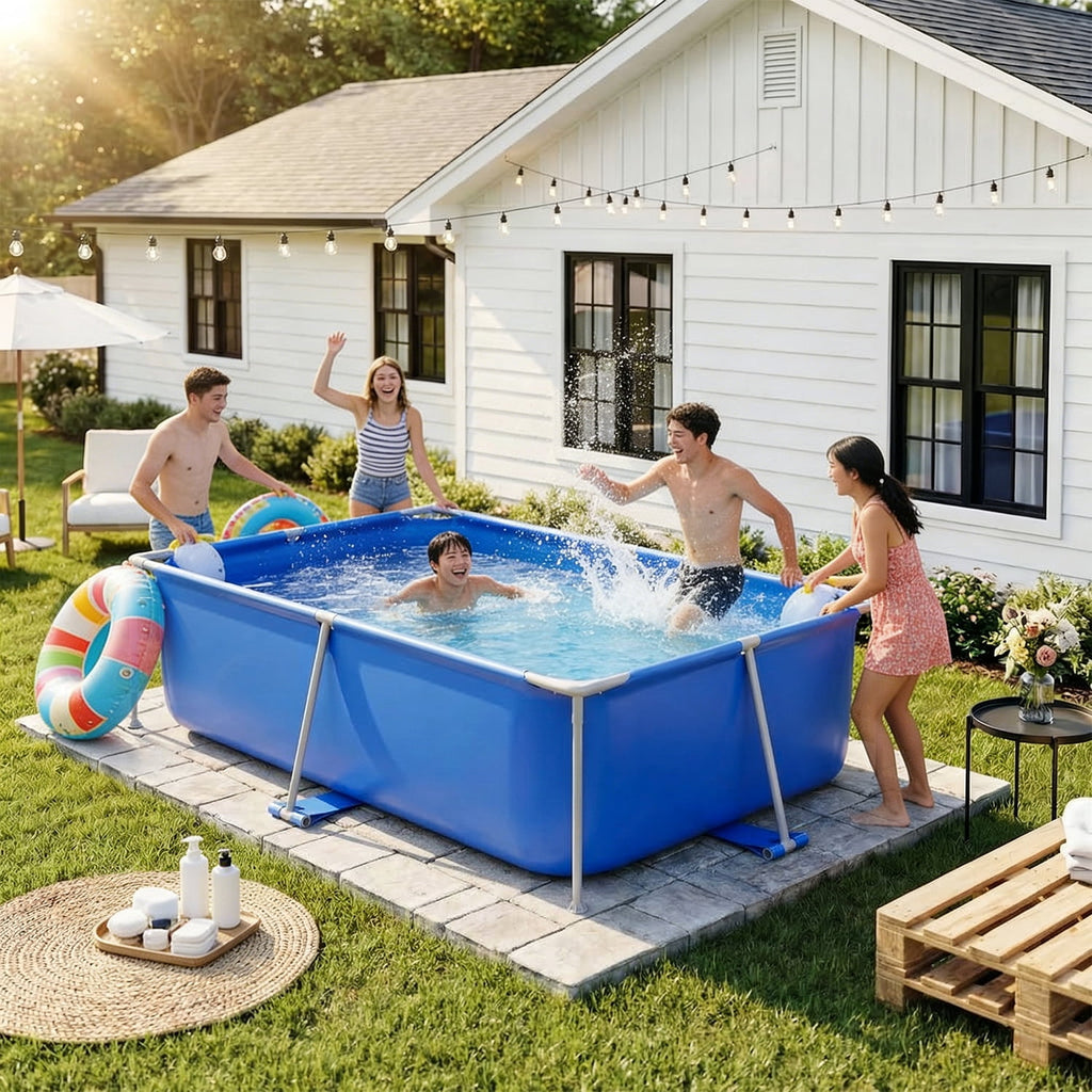 Dateyes 7.2' x 23 Above Ground Swimming Pool for Backyard, Rectangular Metal Frame Pool with PVC Liner, Blue