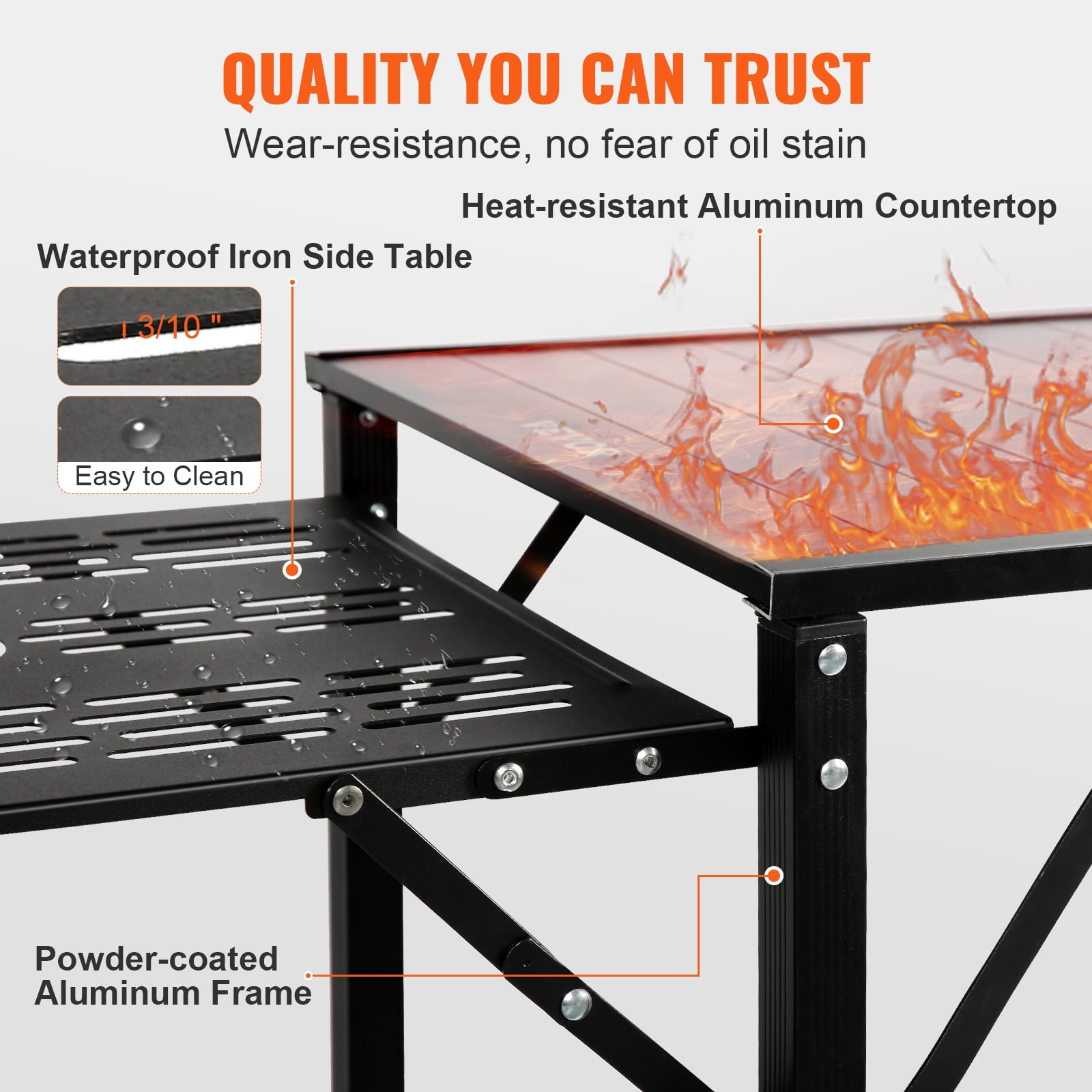 VEVOR Camping Kitchen Table, Quick set-up Folding Camping Table with A Carrying Bag, 3 Adjustable Heights, MDF Camping Table, Ideal for Outdoor Picnics, BBQs, Camping, RV Traveling