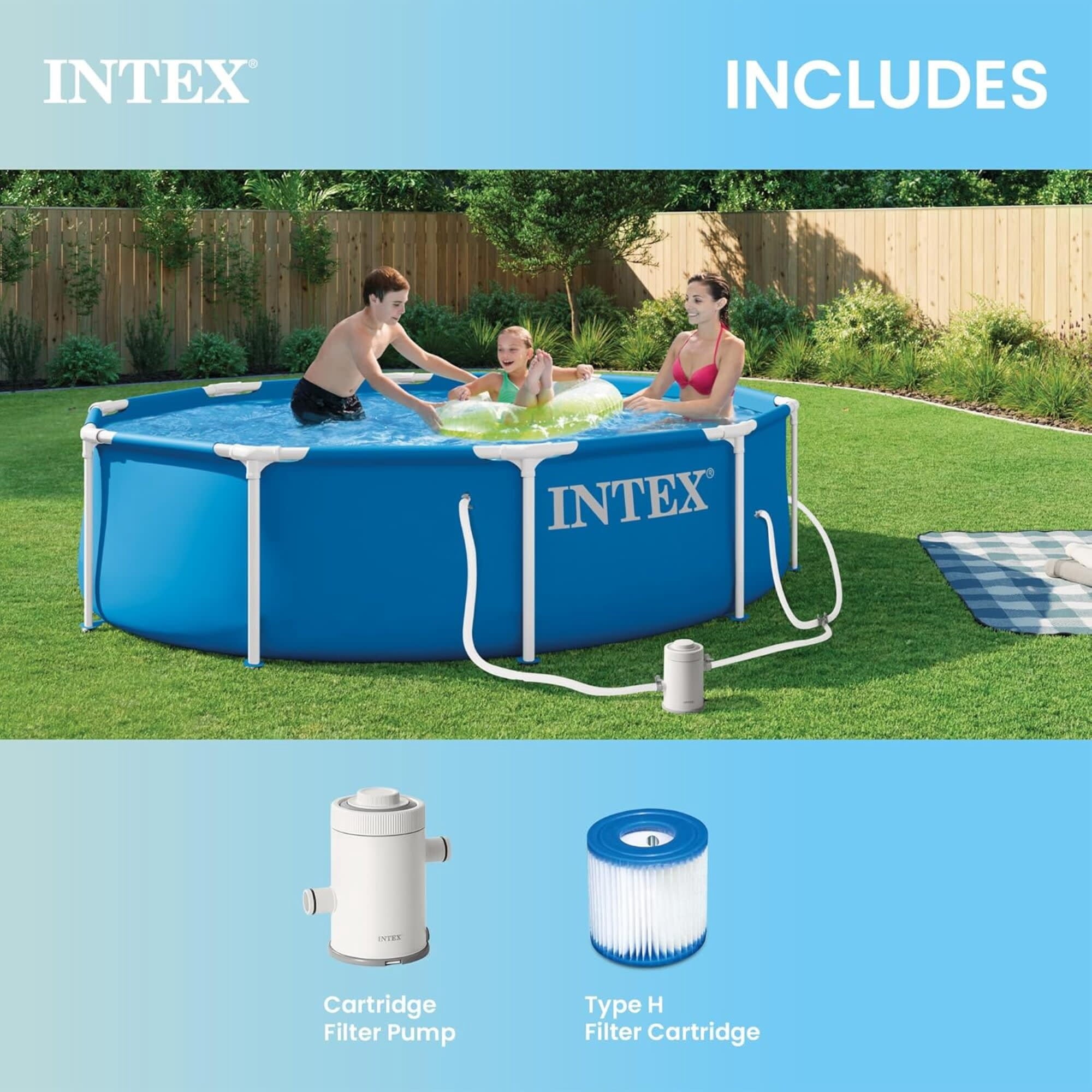 INTEX Metal Frame 10ft x 30in Above Ground Swimming Pool Set w/ Filter Pump