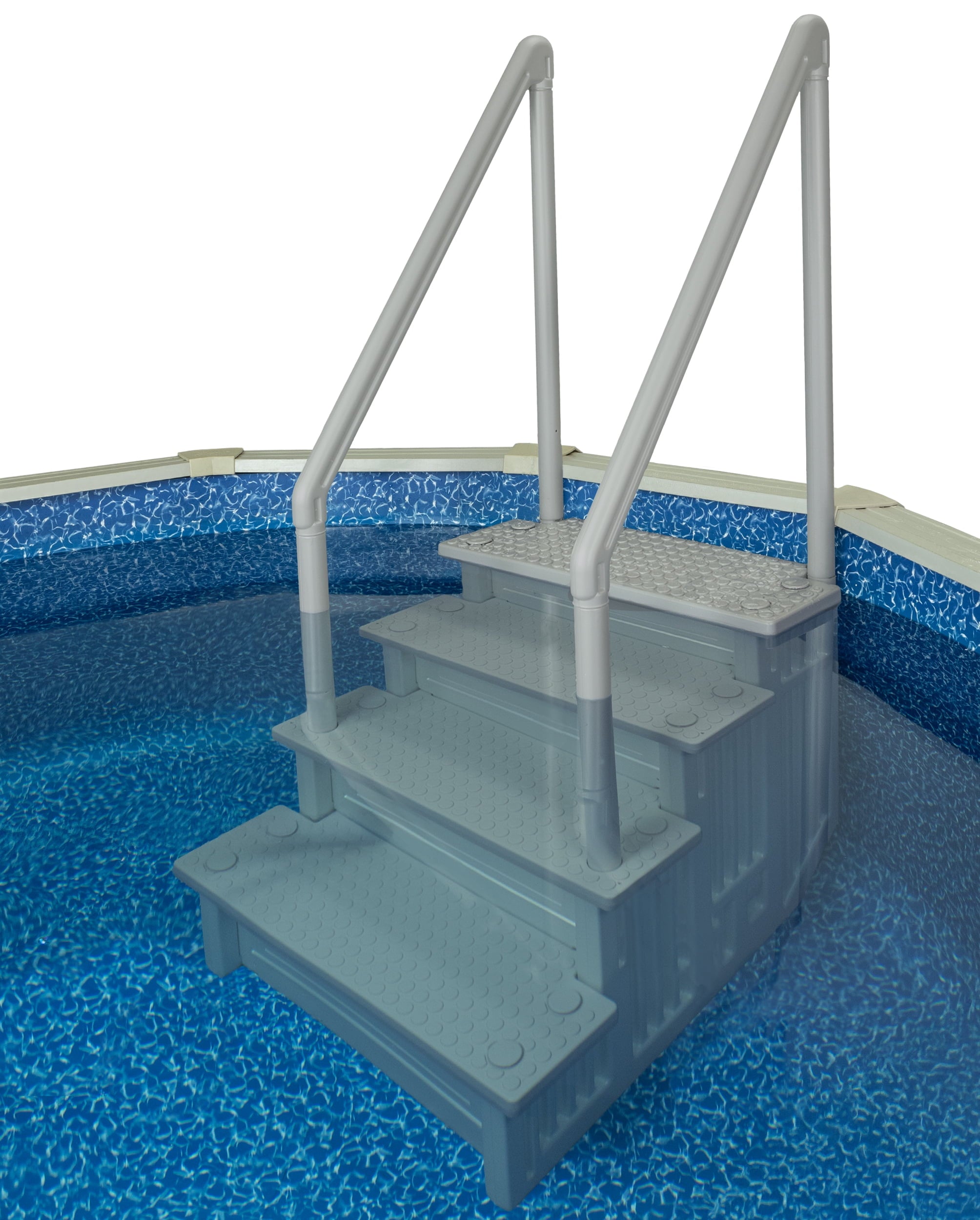 Aqua Select White Anti-Slip Pool Steps with White Steps and White Outside Flip-up Safety Ladder, 48-54H