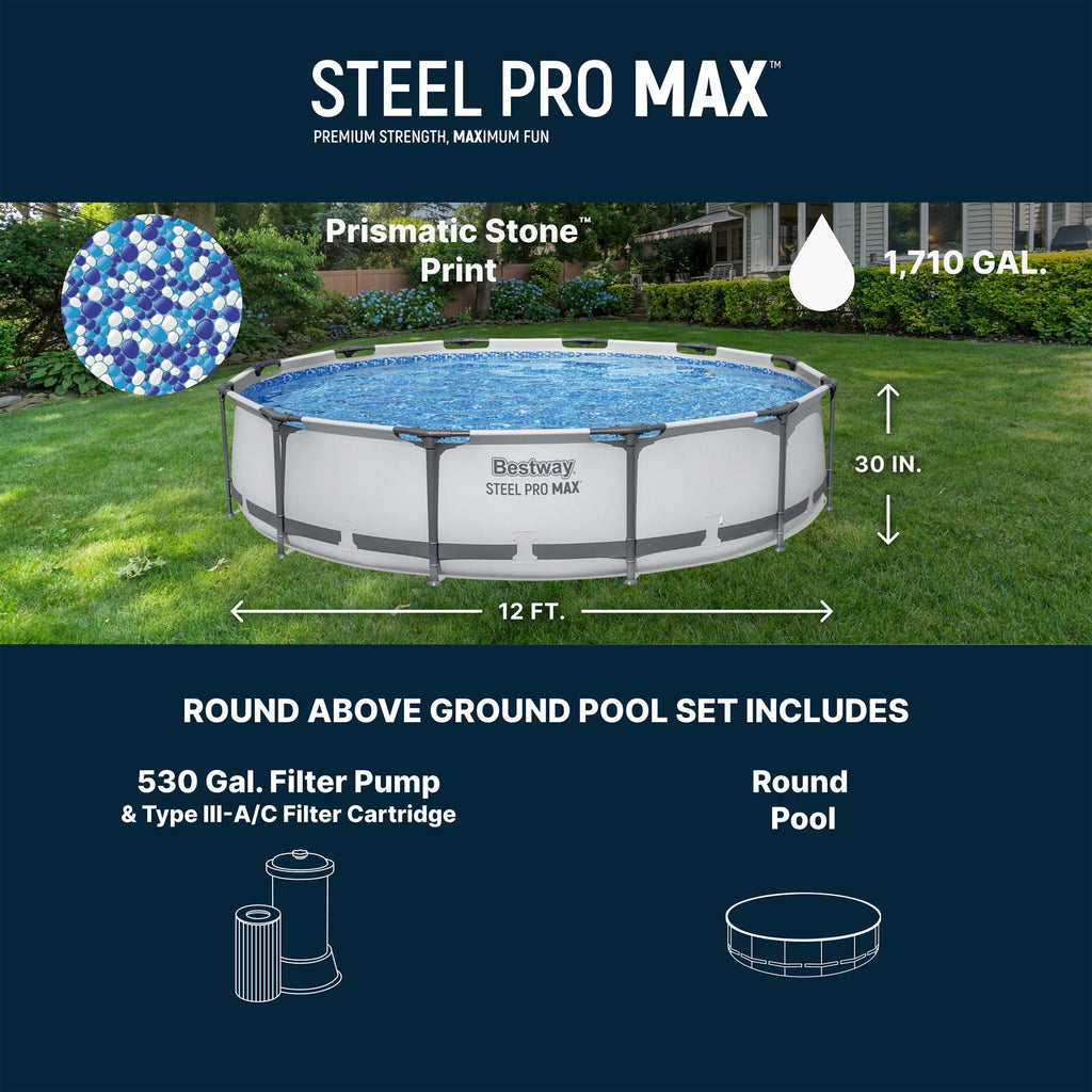 Bestway Steel Pro MAX 10'x30\ Metal Frame Above Ground Pool Set w/ Filter Pump & Cartridge